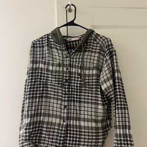 SO Green and Black Plaid Hoodie